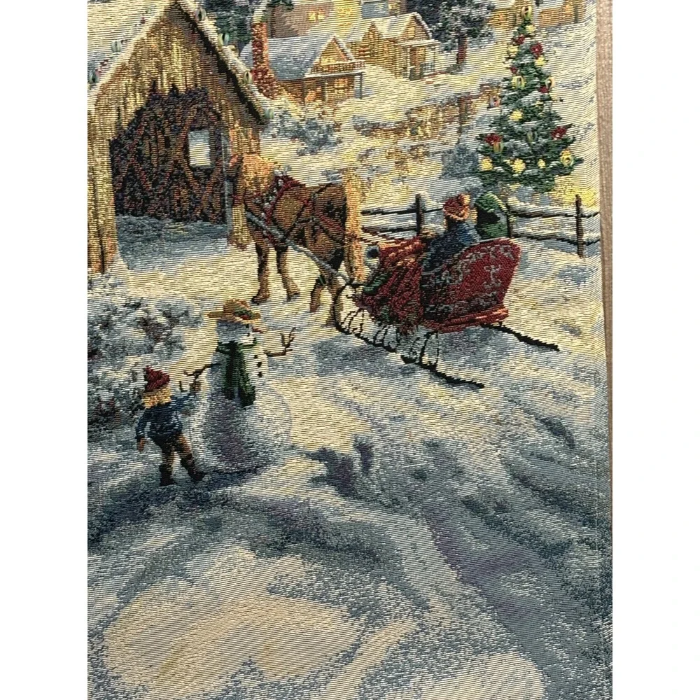 Nicky Boehme Winter Covered Bridge Woven Tapestry Wall Hanging Christmas 26x36